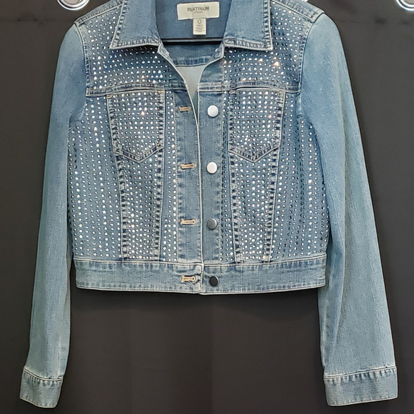 Chico's denim rhinestone studded jacket - Picture 4 of 8